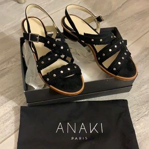 Black studded sandals. Worn only twice. With box